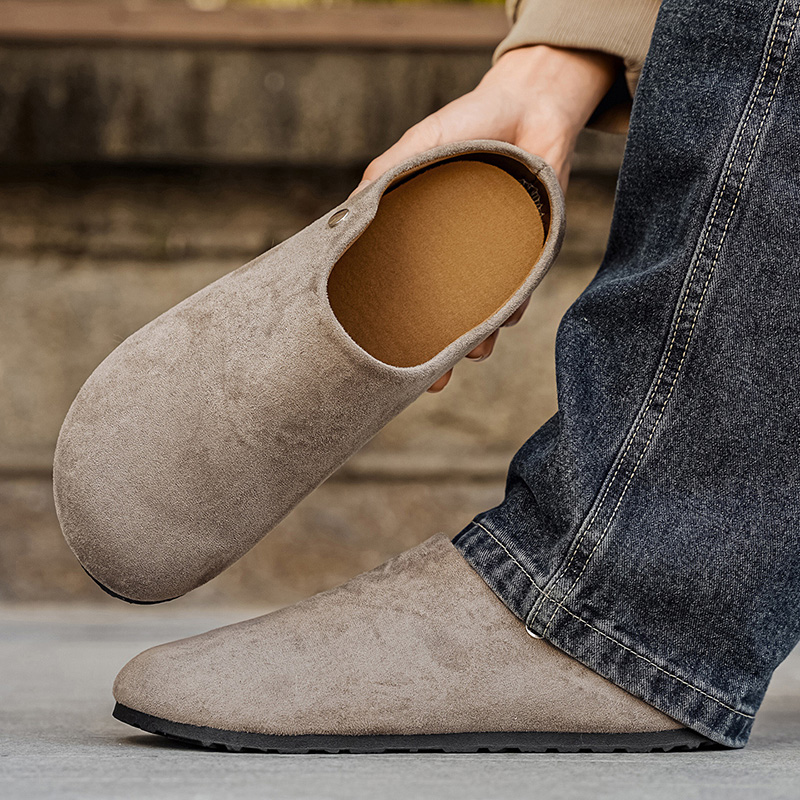 Insole Arch Support - Chinelos de Couro Suede para Homens